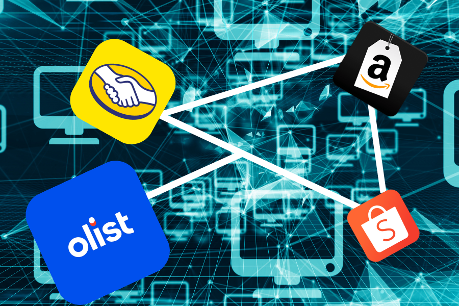 Loja virtual exibindo produtos em diversos marketplaces, representando a estratégia de multi canais para aumentar vendas.