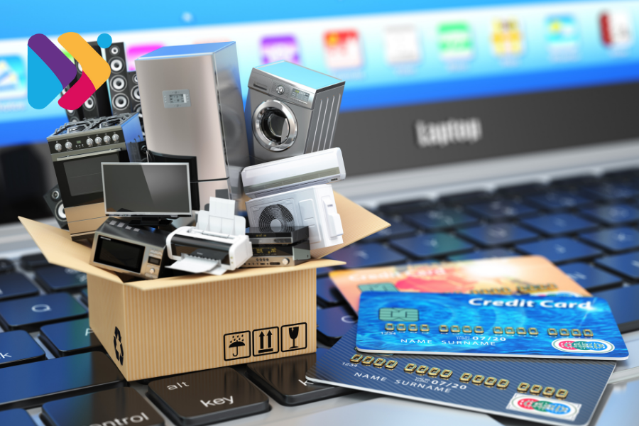 Empreendedor analisando produtos para vender online com notebook e gráficos.