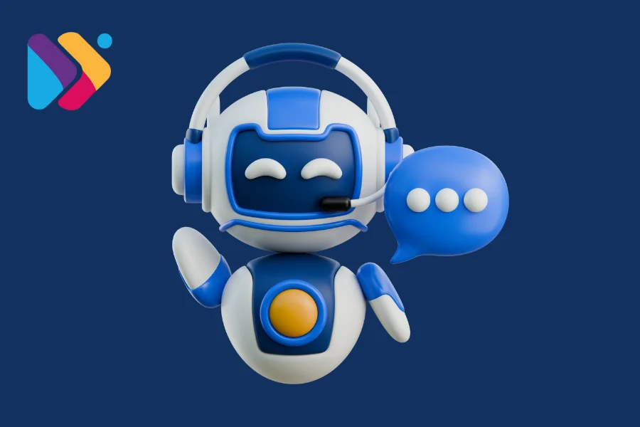 Atendente conversando com chatbot em interface digital