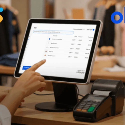 Sistema PDV Olist em funcionamento em loja física moderna.