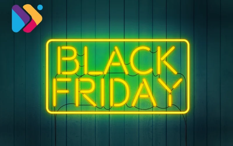 Loja se preparando para a Black Friday com banners de promoção.